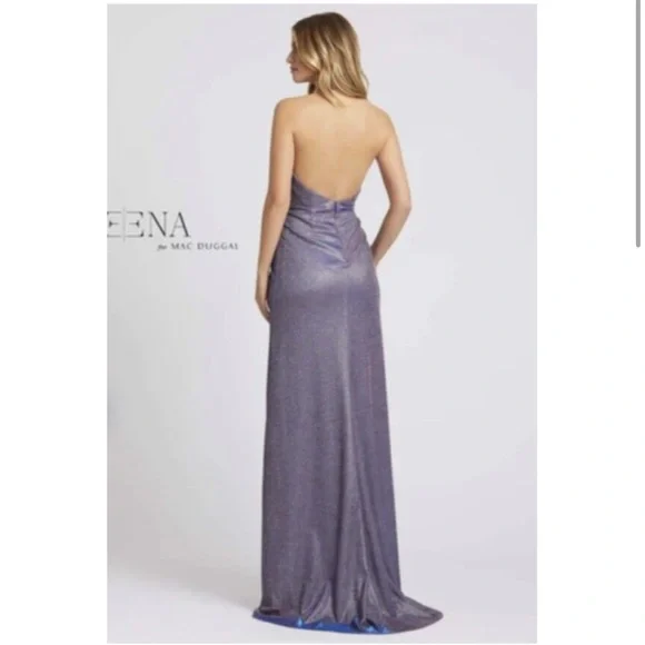 NWT Ieena Mac Duggal Dress Long Metallic Glittered Slit Evening Purple - Picture 2 of 9
